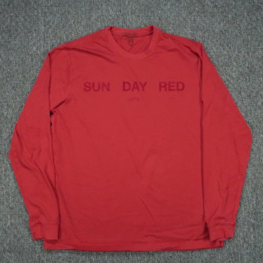 Sun Day Red Shirt Mens Medium Spellout Long Sleeve Tee Tiger Woods Golf